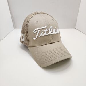 Titleist Hat Men's M-L Beige Pro V1 Footjoy New Era Mesh Vented‎ Fitted Golf